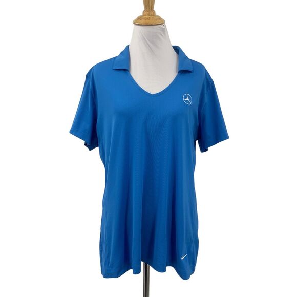 Nike Polo Shirt Womens Extra Large Blue Dri Fit Vertical Mesh V Neck Mercedes - Picture 1 of 12